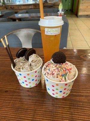 Strawberry Ice Cream, Cookie Monster, and Mango-Strawberry Mojito (non alcoholic)