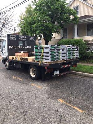 Tamko roofing shingles and plywood delivered to Roosevelt. Quick response to beat weather.