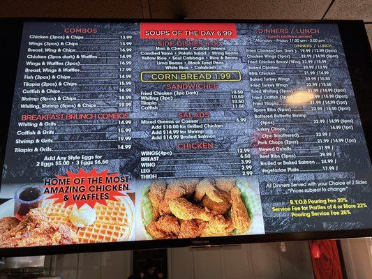 Most recent menu and prices