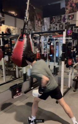 Working the uppercut bag!