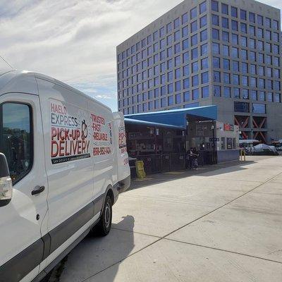 Cargo pickup at Greyhound Bus Station downtown San Diego