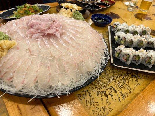 Sashimi (flat fish) and rolls