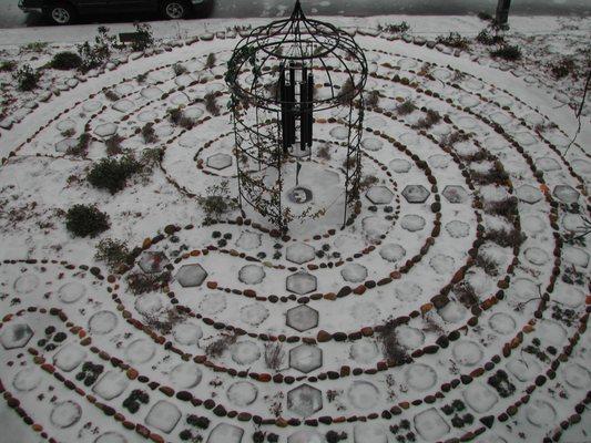 The first year we put in the Labyrinth - it snowed! Great view of 7-circuit design.