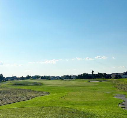 Hole 16 with the church pews up the left side.