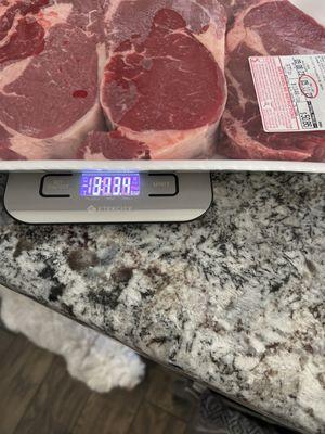 My scale is measured at 3.13lbs Label at Costco store is 3.77 lbs