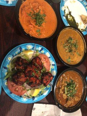 Butter Chicken, chicken Chicken Tikka Boti, Daal Makhani, chicken karahi ( more like chicken curry)