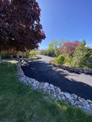 Our driveway and island in middle of driveway.