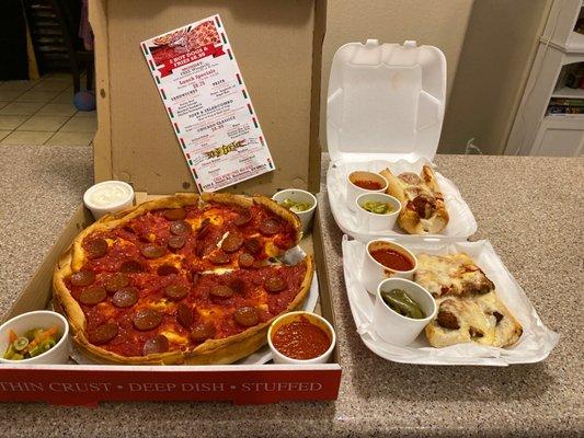 Our feast at home. Stuff pep. Meatball sub. Chicken Parm sub.