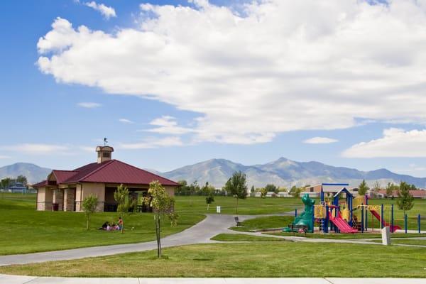 Park Pavilion, Playground and Gold Medal Mile course.