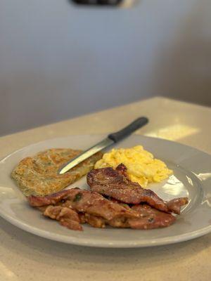 Pork neck with roti and egg