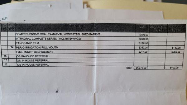 Left column are prices without their insurance & right is with their insurance