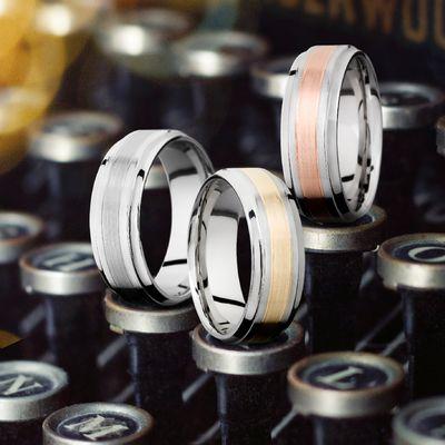 Mens and Womens Custom Wedding bands by Lashbrook available from Blust's Jewelers