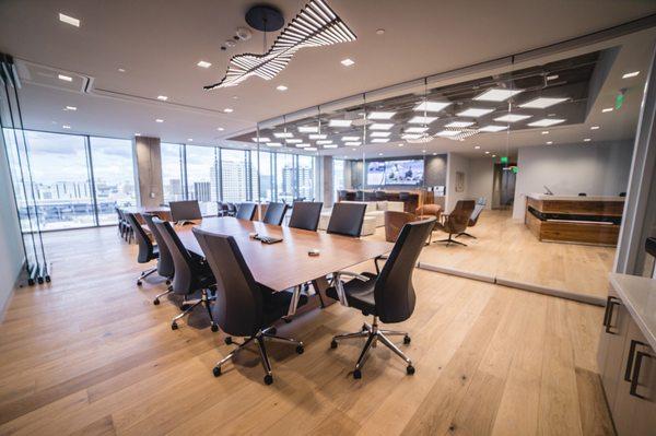 Large conference room with retractable glass wall for large events.