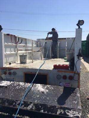 Washing the trucks