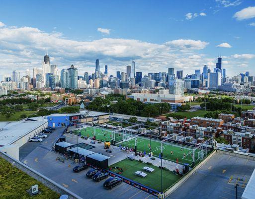 Skyline Pitch 2024 set up with 2 turf fields. Private training area where coaches can run their own small group sessions.