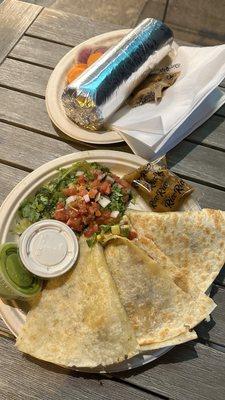 Carne Asada Burrito and Quesadilla De Harina with veggies