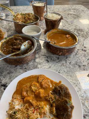 Curry goat, butter chicken, chicken biryani, all yummy!