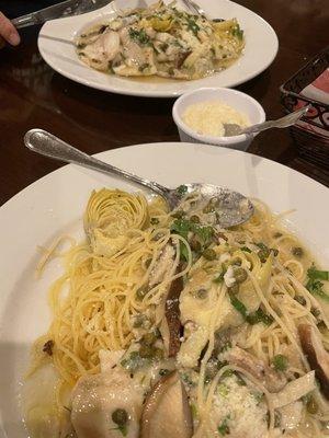 An Excellent Special, Flounder San Marco (flounder, artichokes, shiitake mushrooms, capers, white wine sauce over Angel hair pasta).