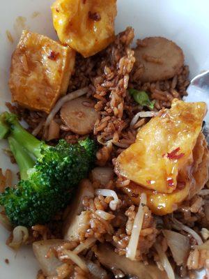 Veggie fried rice and general tso's tofu