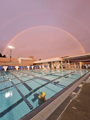 Morning swim and a show! Rain-bow or shine, our lap swimmers are here to swim!