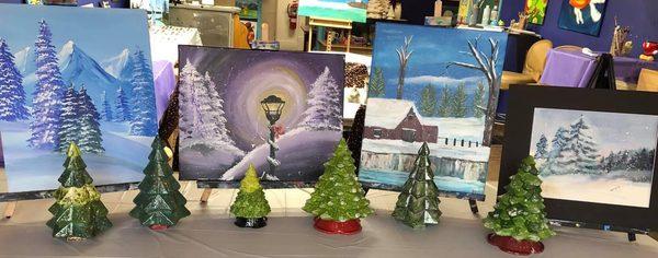 We always have a ton of holiday themed ceramics and painting events.  Find our schedule on FB and IG! @PartyArtNiles