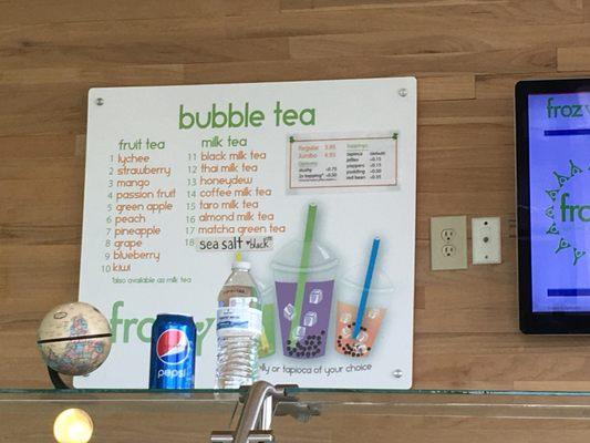 Bubble tea options as of 4/4/18