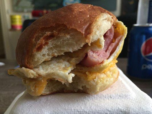 This is a mini ham, egg and cheese on a brioche bun. Absolutely vile and ice cold !!!