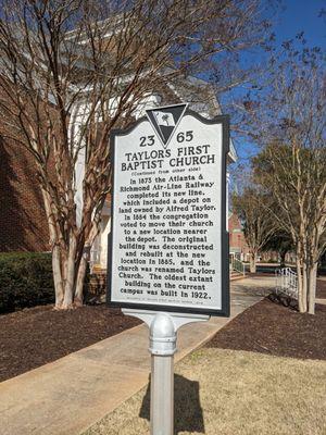 Taylors First Baptist Church Historical Marker