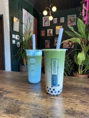 Black sugar matcha with black sugar boba and no whip and the seahawks special