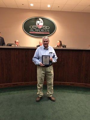 Eddie Jones celebrating 50 years in business at Jones Tire Company in Downtown Acworth