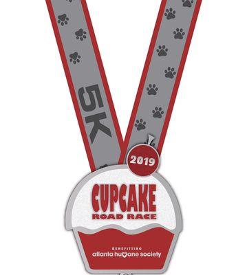 Cupcake Road Race 5k finisher medal.