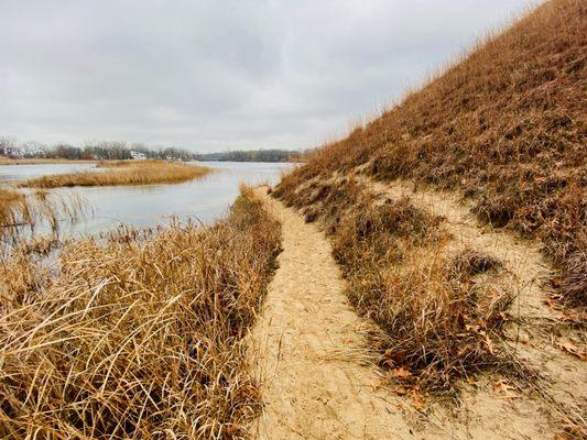 Fall view of the Calumet Lagoon in Miller Woods, this trail leads to Miller Woods Beach from the Douglas Nature Center