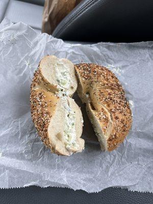 Everything bagel with scallion cream cheese