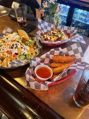 Loaded nachos, chicken tenders, loaded fries