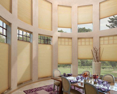 Hunter Douglas Duettes with PowerView Motorization and top/down, bottom/up options take care of all your privacy needs.