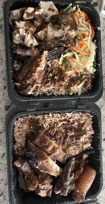 Jerk chicken lunch specials (one w/veggies & one w/plantain)