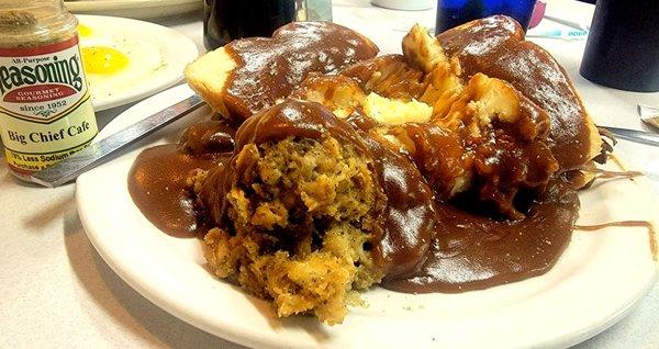 Hot Roast Beef with mashed potatoes and stuffing