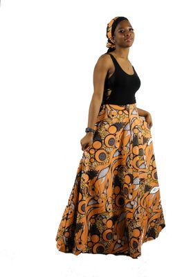 Long Orange African Skirt & Head Band