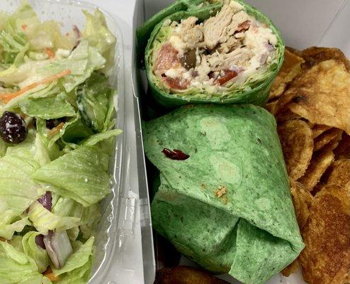 Greek salad and Greek Chicken wrap