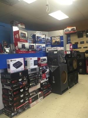 A bunch of CD players and sub boxes for days in here..looks like good stuff