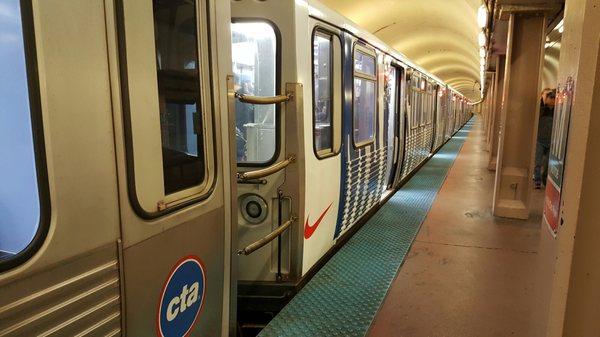 Train at Monroe St. Red Line Station