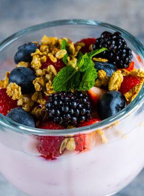 Yogurt + Berries
fresh seasonal berries and yogurt topped with granola