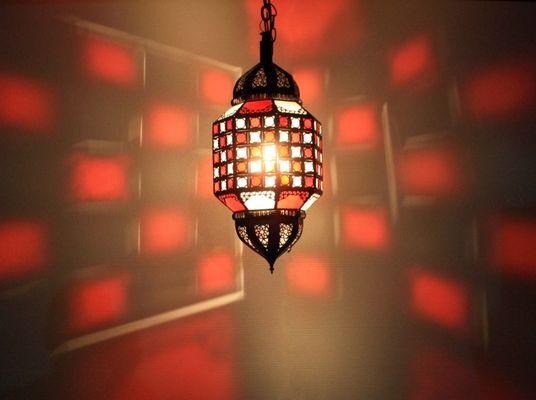 Moroccan Red and White Color Glass Lantern