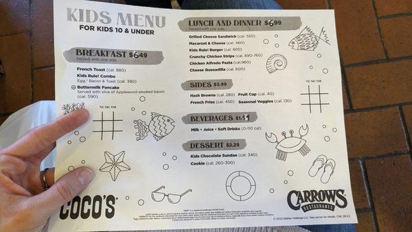 Kids menu