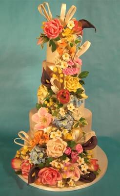 Cascade of sugarpaste flowers