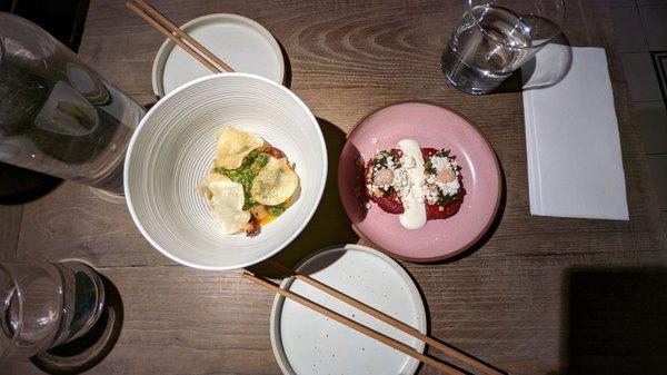 Octopus, beets with yoghurt