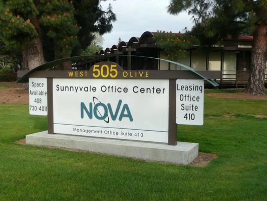 NOVA sign at corner of Olive and Charles avenues in Sunnyvale.