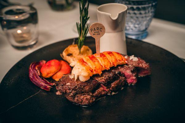 Cast Iron Beef Tenderloin topped with Lobster Tail