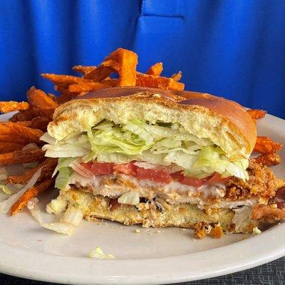 Chicken Sandwhich and Sweet Potato Fries