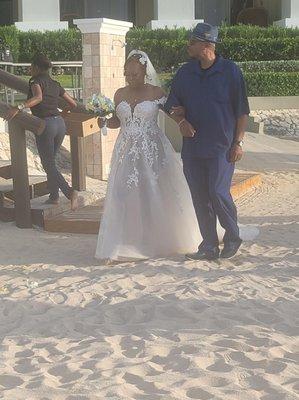 My beautiful dress, so well suited for a beach wedding.